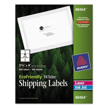 Avery® Ecofriendly Mailing Labels, Inkjet-laser Printers, 3.33 X 4, White, 6-sheet, 100 Sheets-pack freeshipping - TVN Wholesale